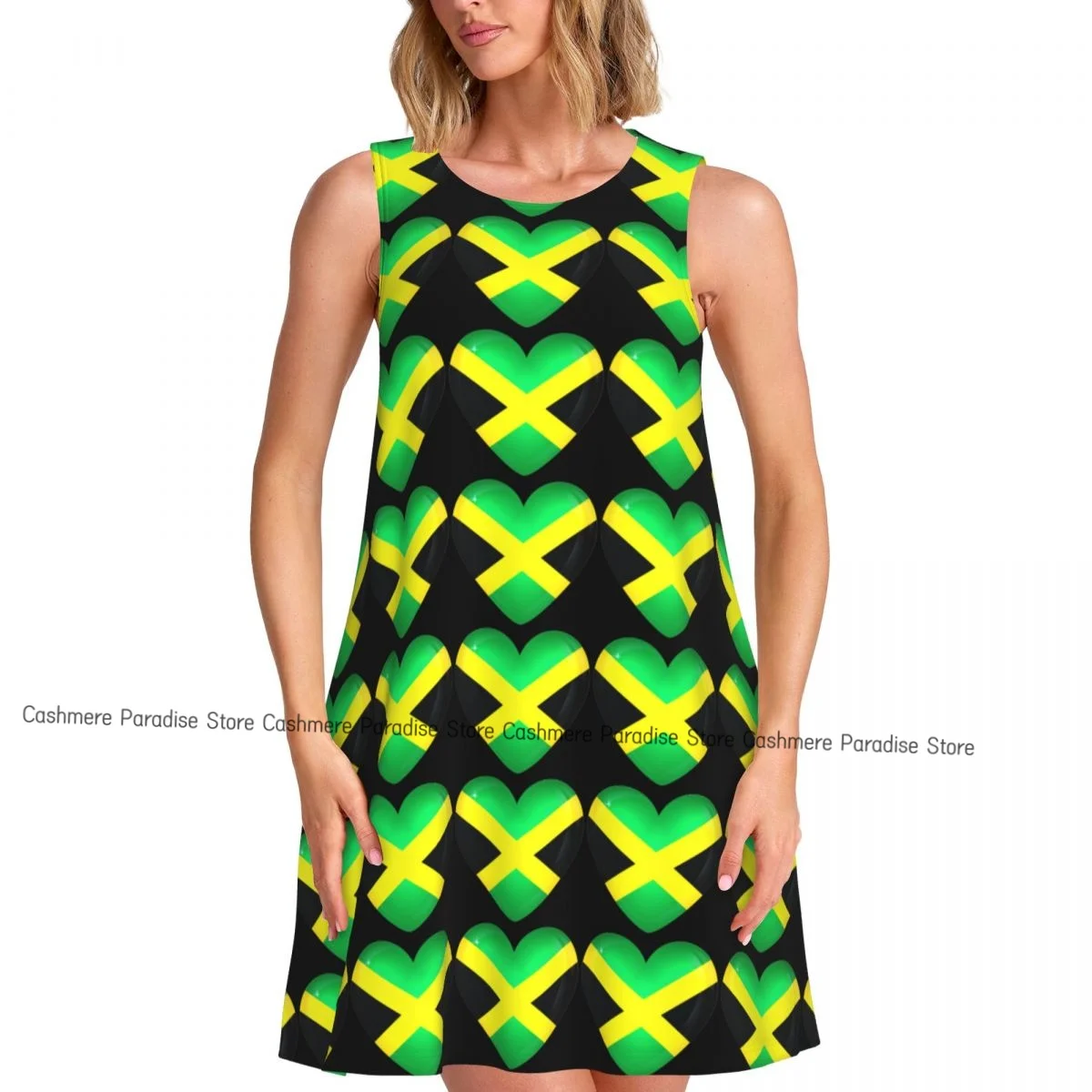 여성용 자메이카 국기 여름 캐주얼 티셔츠 드레스 비치 커버업 탱크 드레스