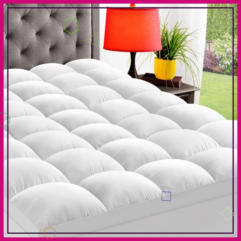 

Extra Thick Mattress Topper for Back Pain, Plush Pillowtop with Deep Pocket, Overfilled Down Alternative Filling