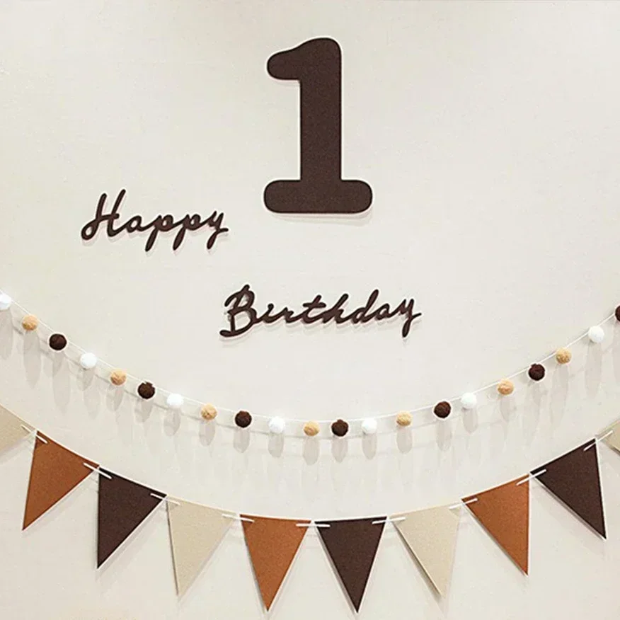 Happy Birthday Hanging Garland Khaki Brown Pull Flags Number 100 Days Baby Shower Bunting Banner Party Decoration Props