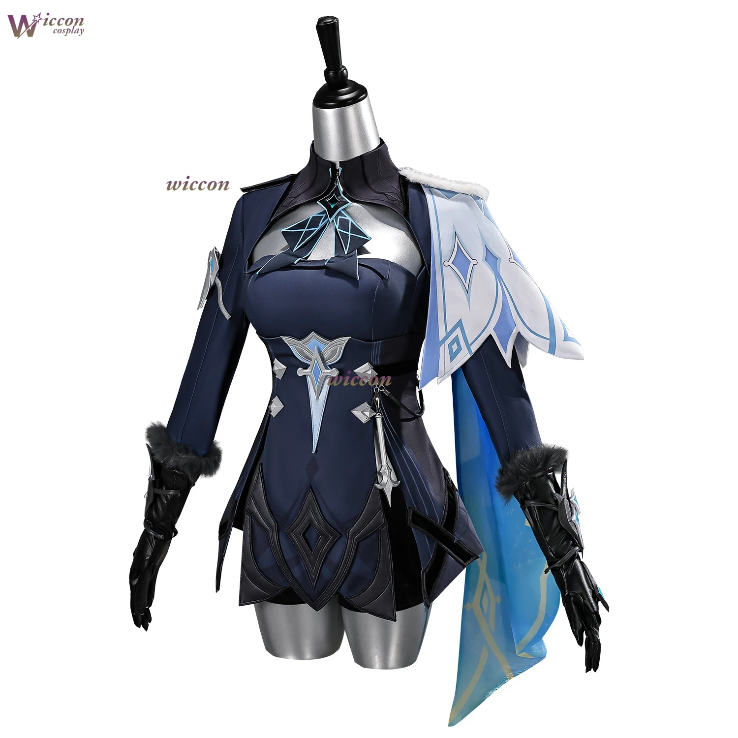 Genshin Impact Traveler Aether Snezhnaya/Lumine Cosplay Outfit Night Hunt in Snow Aether Lumine Dark Blue Cryo Halloween view 6