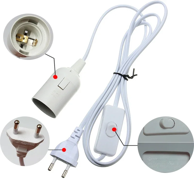 E27 Lamp Bases Pendant Lights 1.8m Power Cord Cable EU/US Plug  Adapter With Switch Wire For Socket Hold