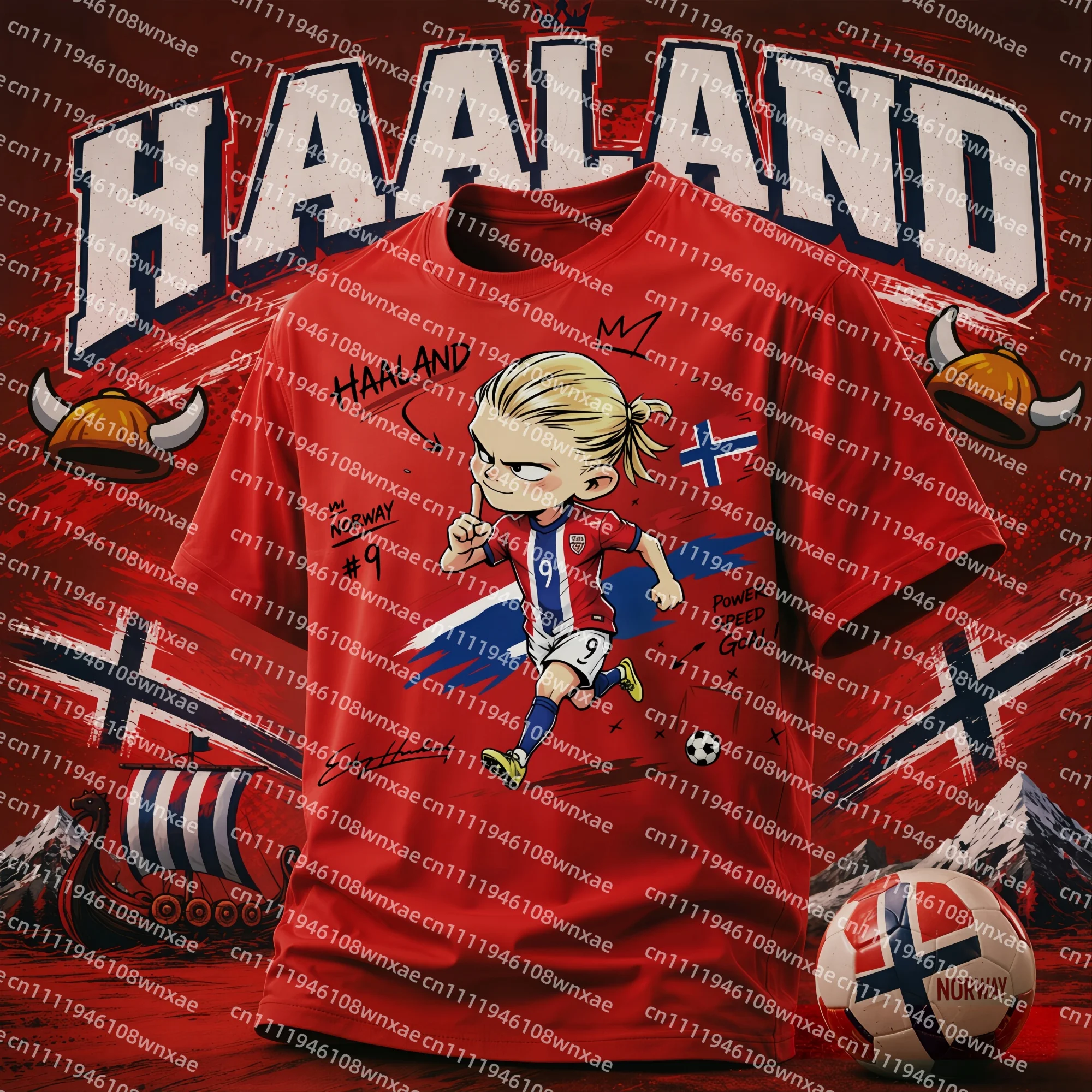 Men's Kids Cotton Cartoon Haaland Graphic Soccer Casual T-shirts Sweat-absorbent Boys Girls Crewneck Football Sports Jersey