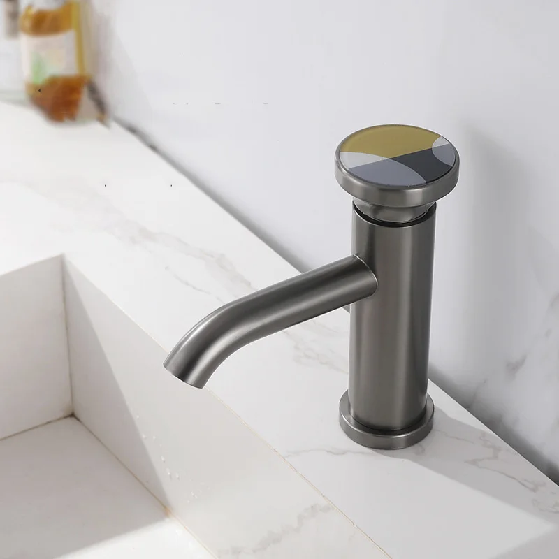 Modern Gray White Bathroom Basin Faucet Hand Wheel Handle Water Saving Hot Cold Mixer Taps Toilet Lavotory Washbasin Sink Faucet