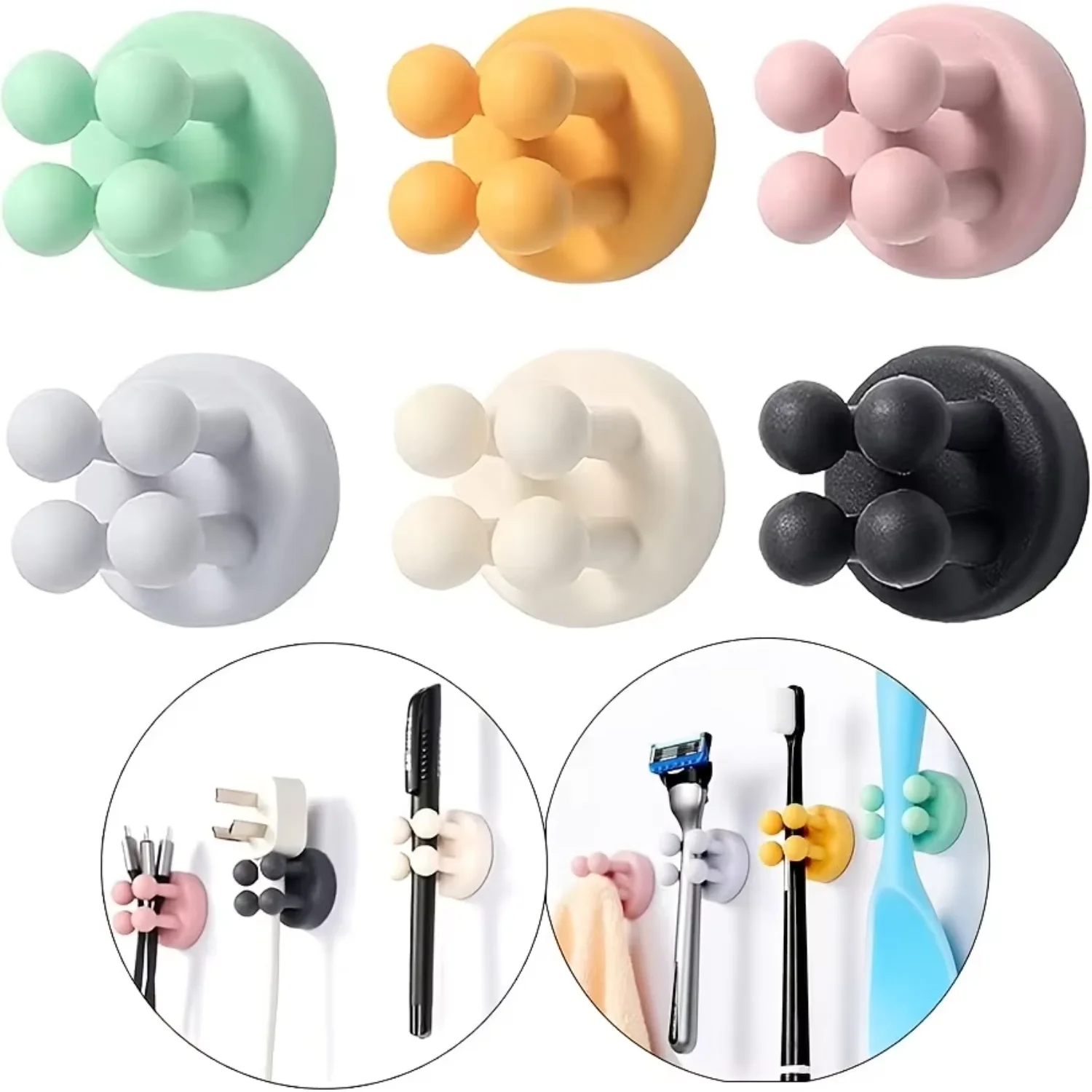 Adhesive Silicone Toothbrush Holder Wall-mounted towel key cable and cord, kitchen and bathroom tidy up, 3 pieces