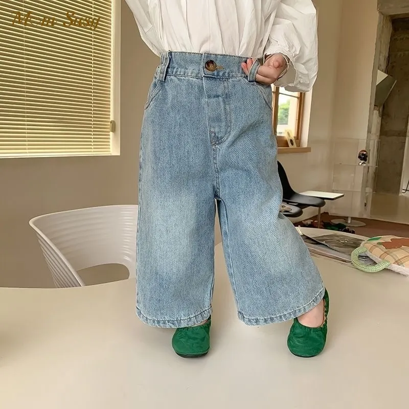 

Fashion Baby Girl Boy Wide Leg Jeans Pant Cotton Shirt Infant Toddler Child Loose Denim Trousers Casual Baby Clothes 1-7Y