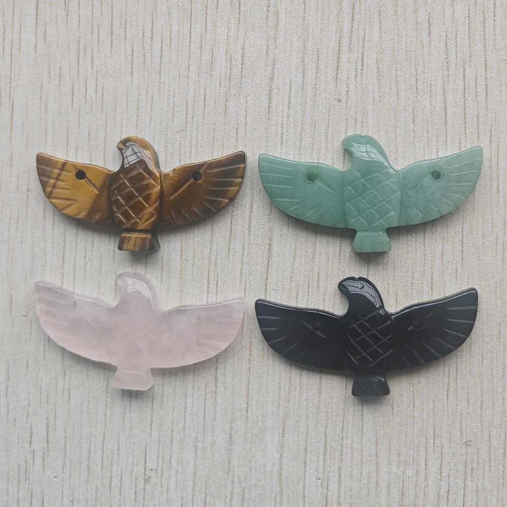 fanren Pendentifs aigles sculptés en pierre naturelle mixte de bonne qualité, accessoires de bijouterie à faire soi-même, vente en gros, 4 pièces/lot, expédition rapide