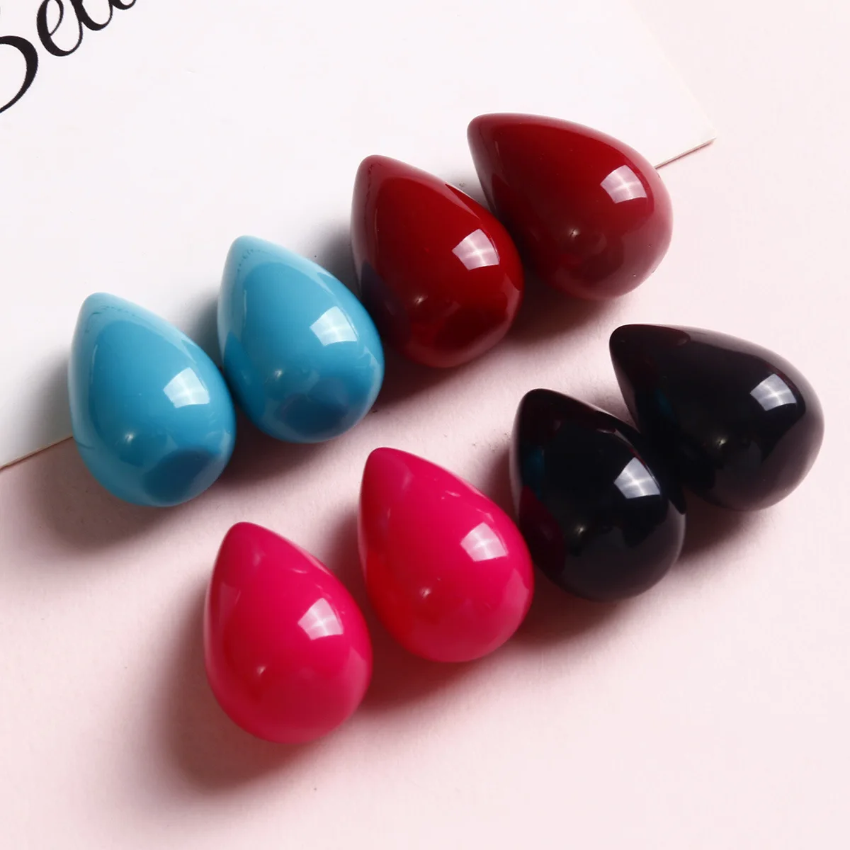 Wholesale 50pcs/lot color print geometry water drop shape resin half holes beads diy jewelry earring/garment accessory