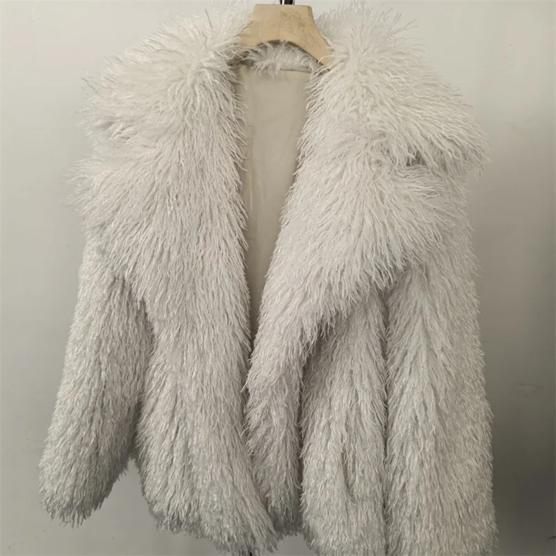 2025 Mode vrouwen Nepbont Korte Jas Herfst Winter Imitatie Mongolië Schapenbont Jas Revers Warme Bovenkleding Streetwear tops
