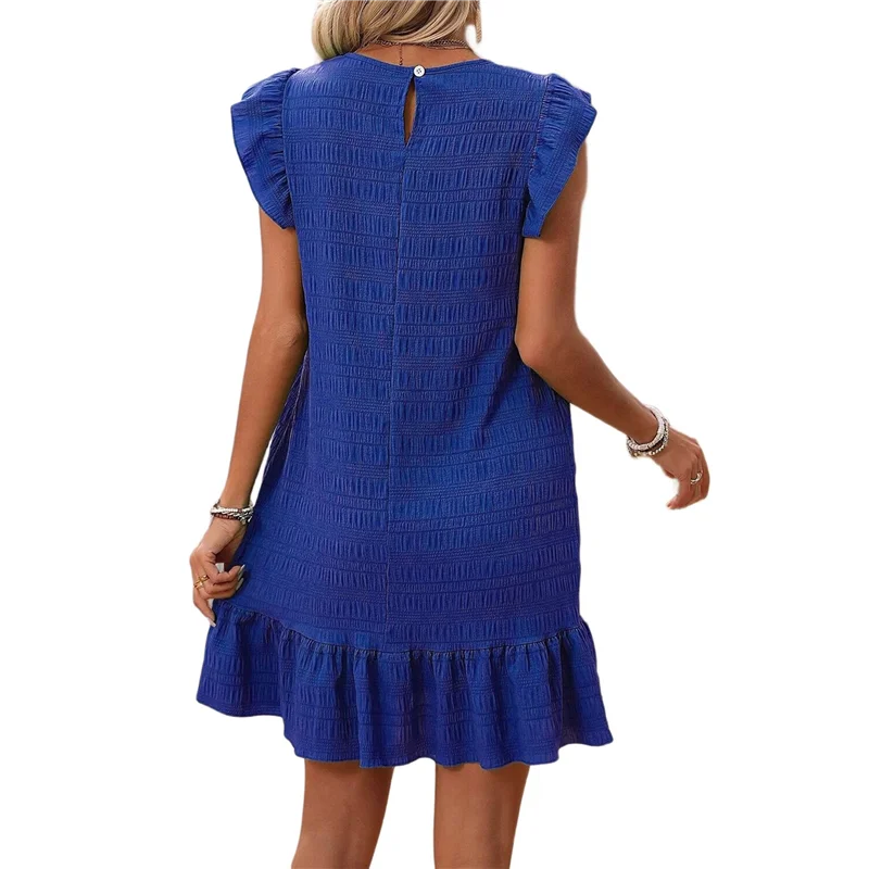 A83F-Vestiti estivi da donna, girocollo, maniche ad aletta, orlo con volant, mini abito grembiule casual