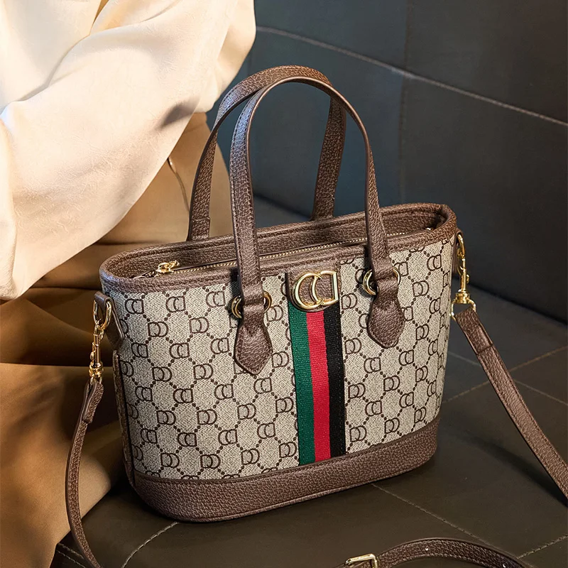 Bolsa tote de negócios em lona e couro, modelo 2026, grande capacidade, para compras, ombro e transversal