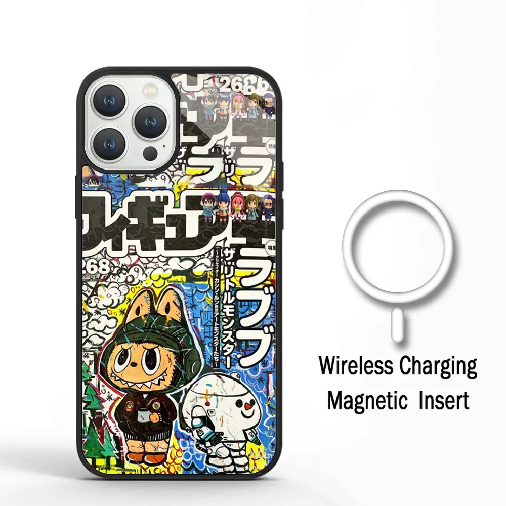 Cute Labubu Graffiti Art Phone Case For IPhone 11 12 13 14 15 Plus Pro Max Mirror Acrylic Cover For Magsafe