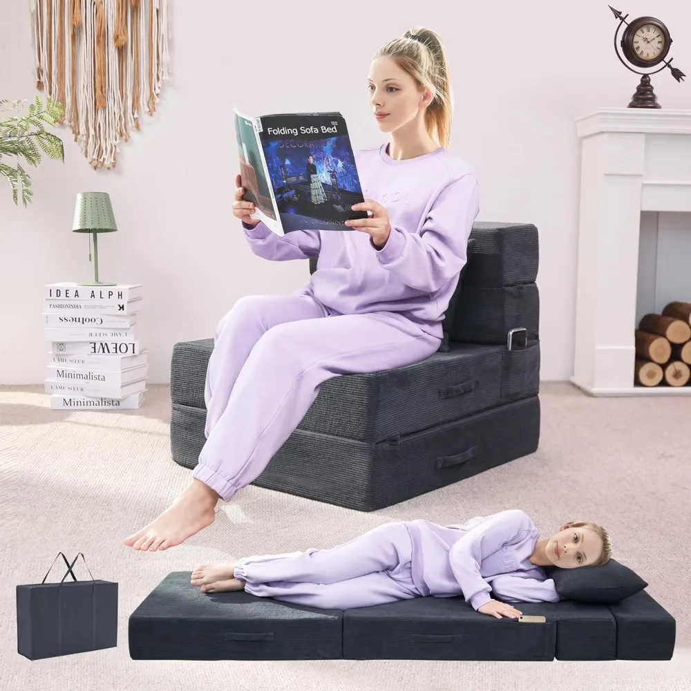 

4 in 1 Convertible Memory Foam Sofa Bed w/Pillow, Floor Futon Sofa Mattress for Living Room/Guest/Apartment, Living Room Sofa