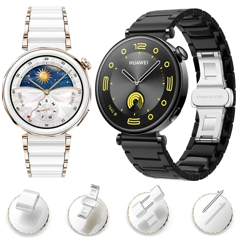 

Ceramic Watch Strap for Huawei Watch GT5 Pro 42mm/GT5/GT4 41mm Metal Wristband Correa for 18mm Watch Replaceable bracelet Strap