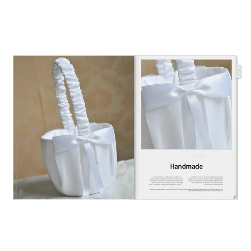 Romantic Bowknot White Satin Wedding Ceremony Party Flower Girl Basket