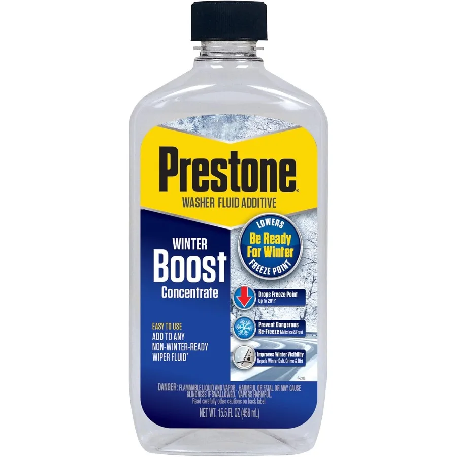 Prestone AS240-12PK Aditivo De-Icer de refuerzo de líquido para lavadora con bloqueador de suciedad para una limpieza mejorada de parabrisas en clima frío Co