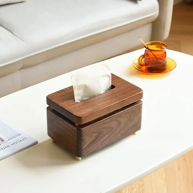 

high-quality Household Living Room Napkin Paper Box Desktop Creativity Restaurant and Tea Table Simple Black Walnut Tissue Box