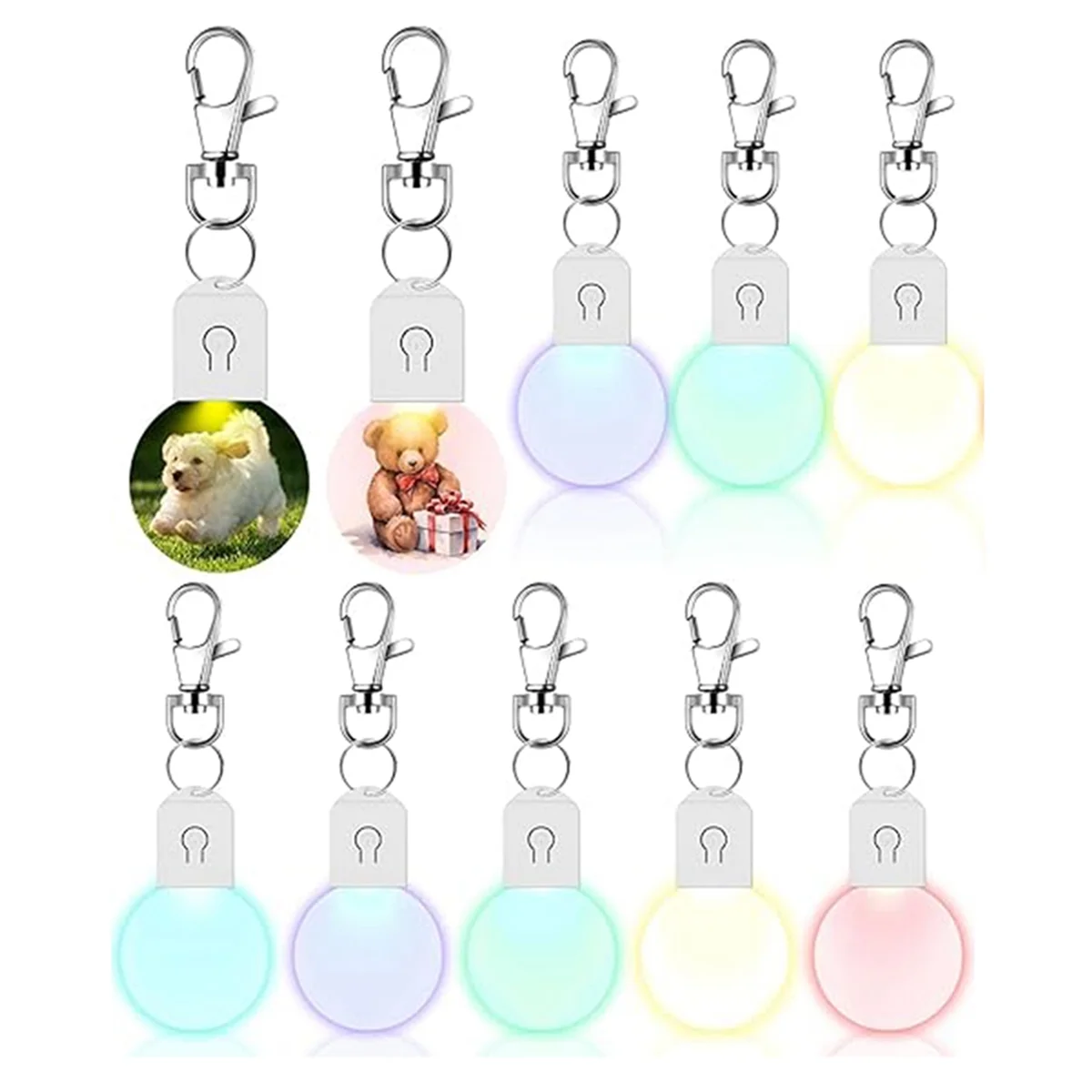 10 Pcs LED Sublimation Blank Keychain Acrylic Lighted Transfer Round DIY Keychain