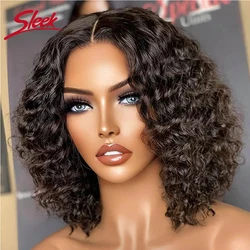 Pelucas Bob de pelo rizado profundo Remy brasileño elegante, Color negro Natural, parte frontal de encaje en T, pelucas Bob de 200% de densidad, peluca ombré T1B/27