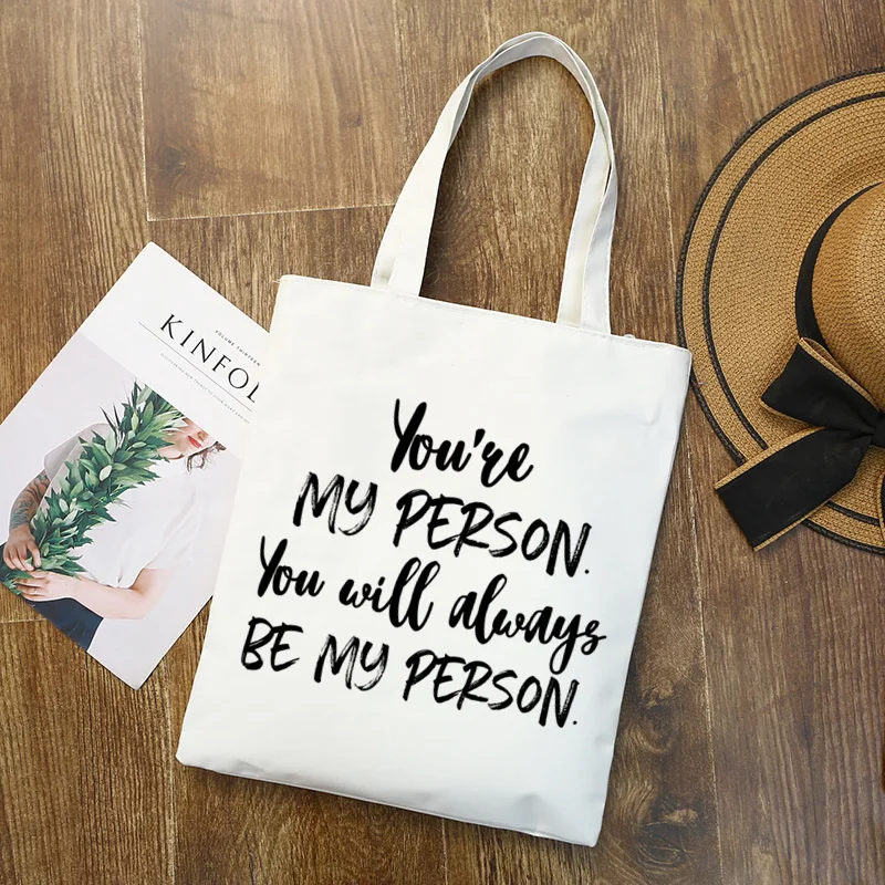 Greys Anatomy Cartoon You\'re My Person Doctor Canvas Women College Handbags Tote Bag Large Casual Fashion Shoulder Bags