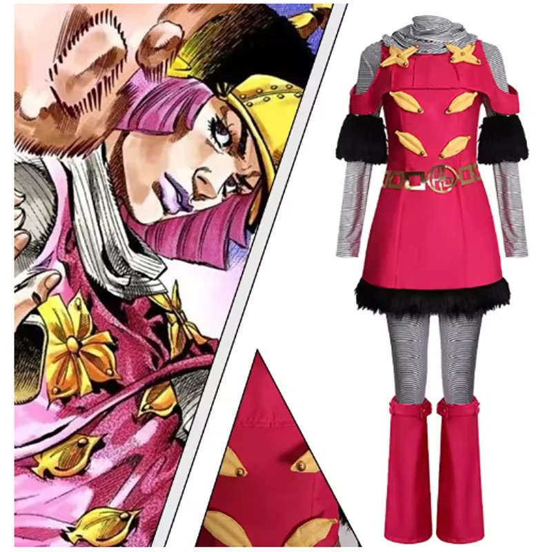 

Hot Pants Cosplay Costumes Uniform Ainme JOJO Rose Red Dress Role Play Halloween Carnival Dressing For Women Girls