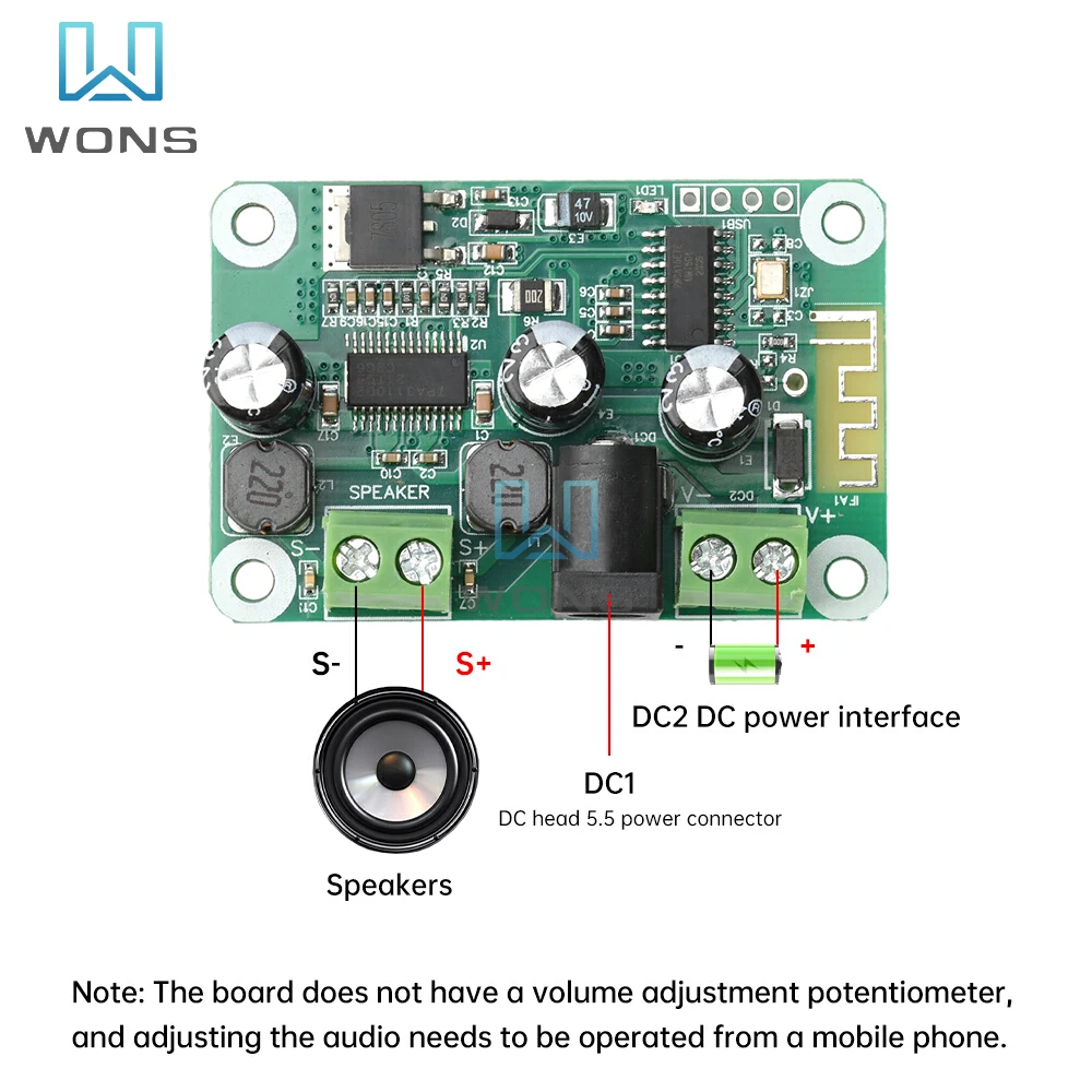 

DC 9-25V TPA3110-PBTL Bluetooth 5.4 Amplifier Board Single Channel 30W Dual Board Supports TWS Dual Stereo Sound