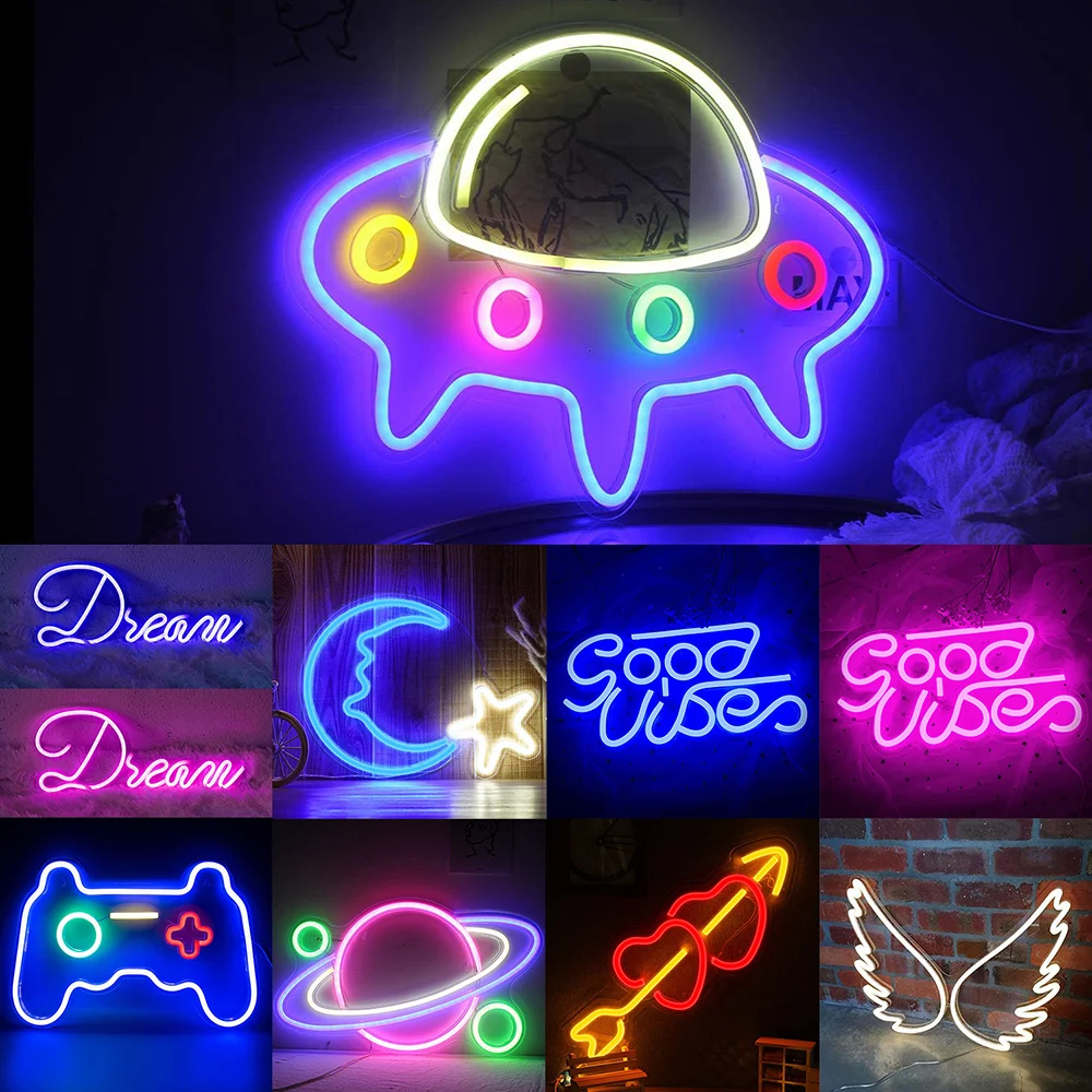 Large Size Good Vibes Neon Signs for Room Decor Game Shaped LED Neon Lights Hanging Neon Lamp Atmosphere Night Lights Wall Signs