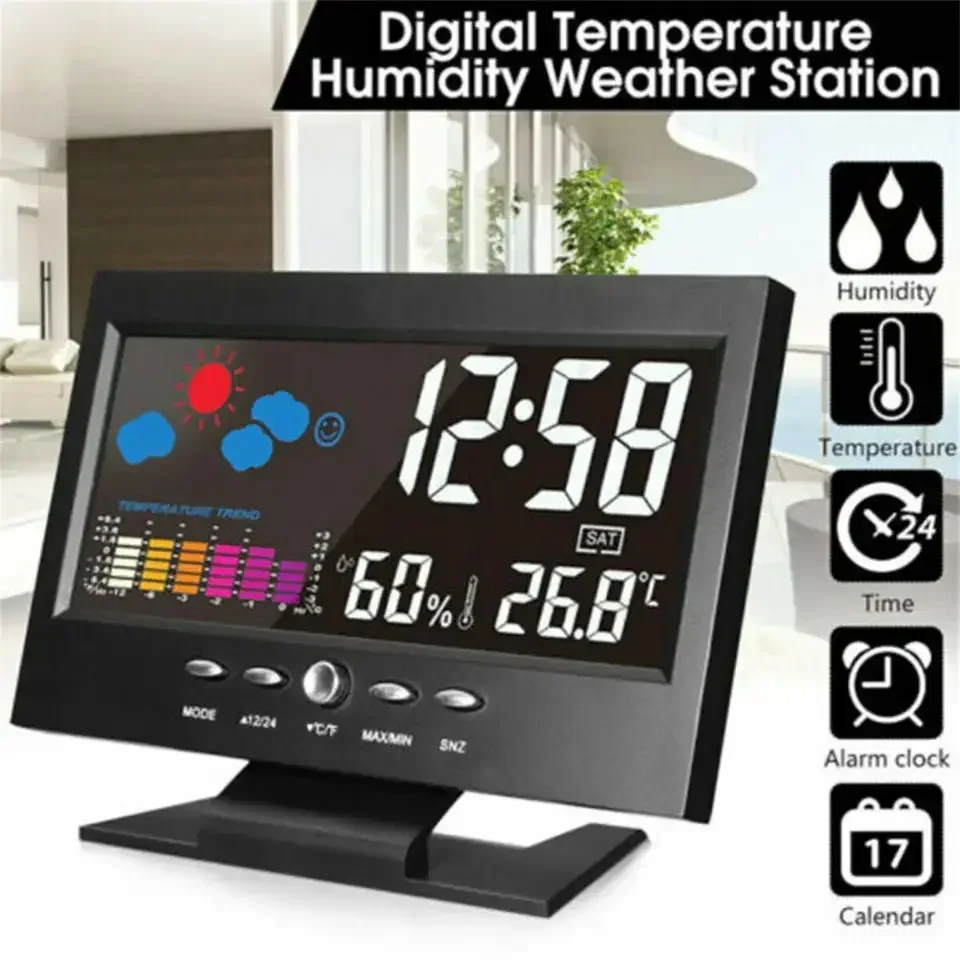 Weather Station Alarm Clock Forecast Alarm Clock Indoor Outdoor color screen display temperature humidity  voice-activated clock