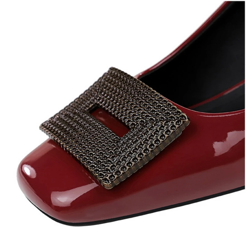 BIGTREE Temperament Women Profession OL 5cm High Heels Pumps Square Toe Patent Leather Crystal Buckle Decoration Lady Shoes view 6