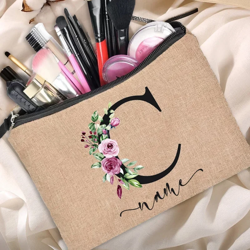 Personalized Customized Name Linen Makeup Bag Fashionable Women\'s Travel Shopping Beauty Portable Single Party Decoration Gift