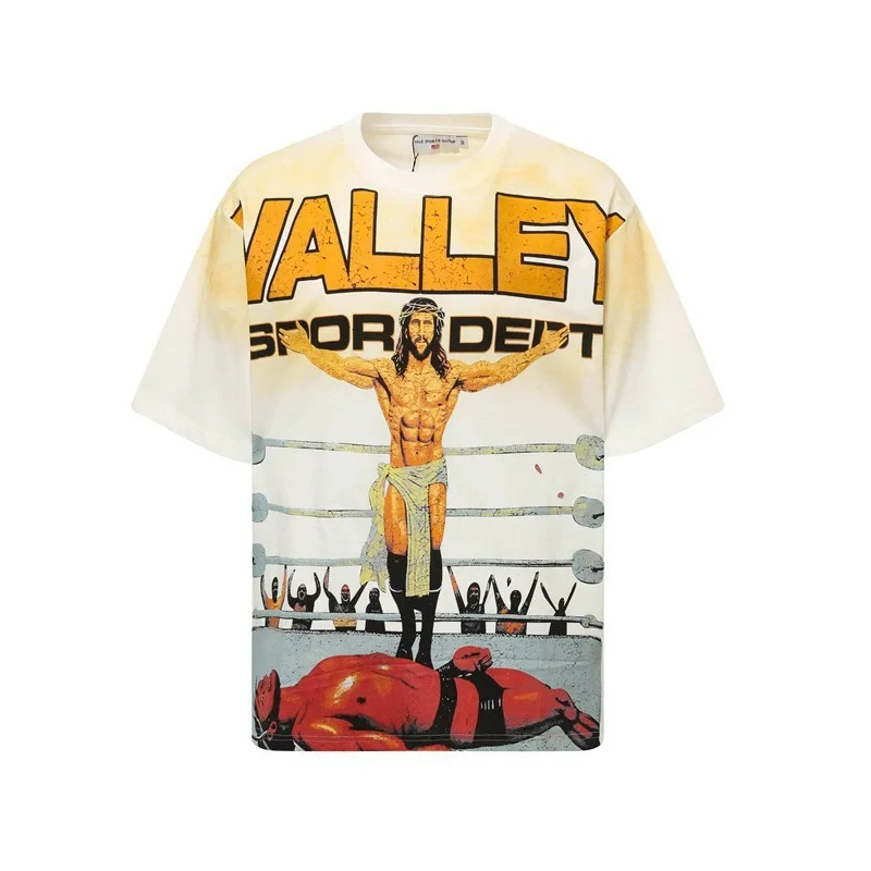 VALE FOREVER Summer Retro Figure Print High Street Washed Loose Short Sleeve Tee, Unisex