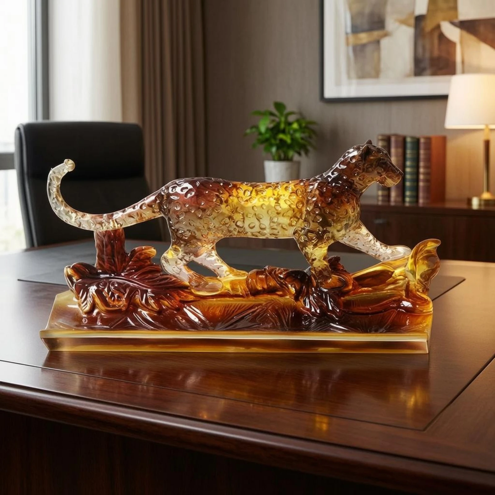 Leaping Leopard Ornament Decorative Resin Leopard Figure Desk Ornament Modern Design Home Decor Realistic for Office, Display
