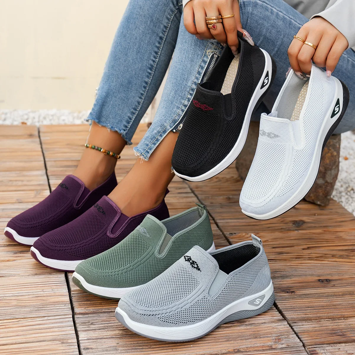 

2024 New Fashion Mesh Shoes Women Shoes Mesh Shoes Breathable Flats Soft Sole Casual Sneakers Sneakers