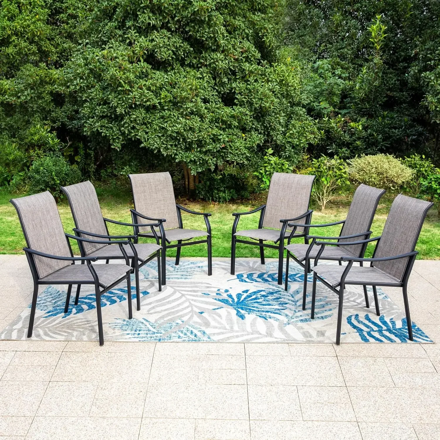 PHI VILLA Outdoor Dining Chairs Set of 6, Breathable Textilene Fabric and Metal Frame with Backrest and Armrest,Quick-Dry and Ru