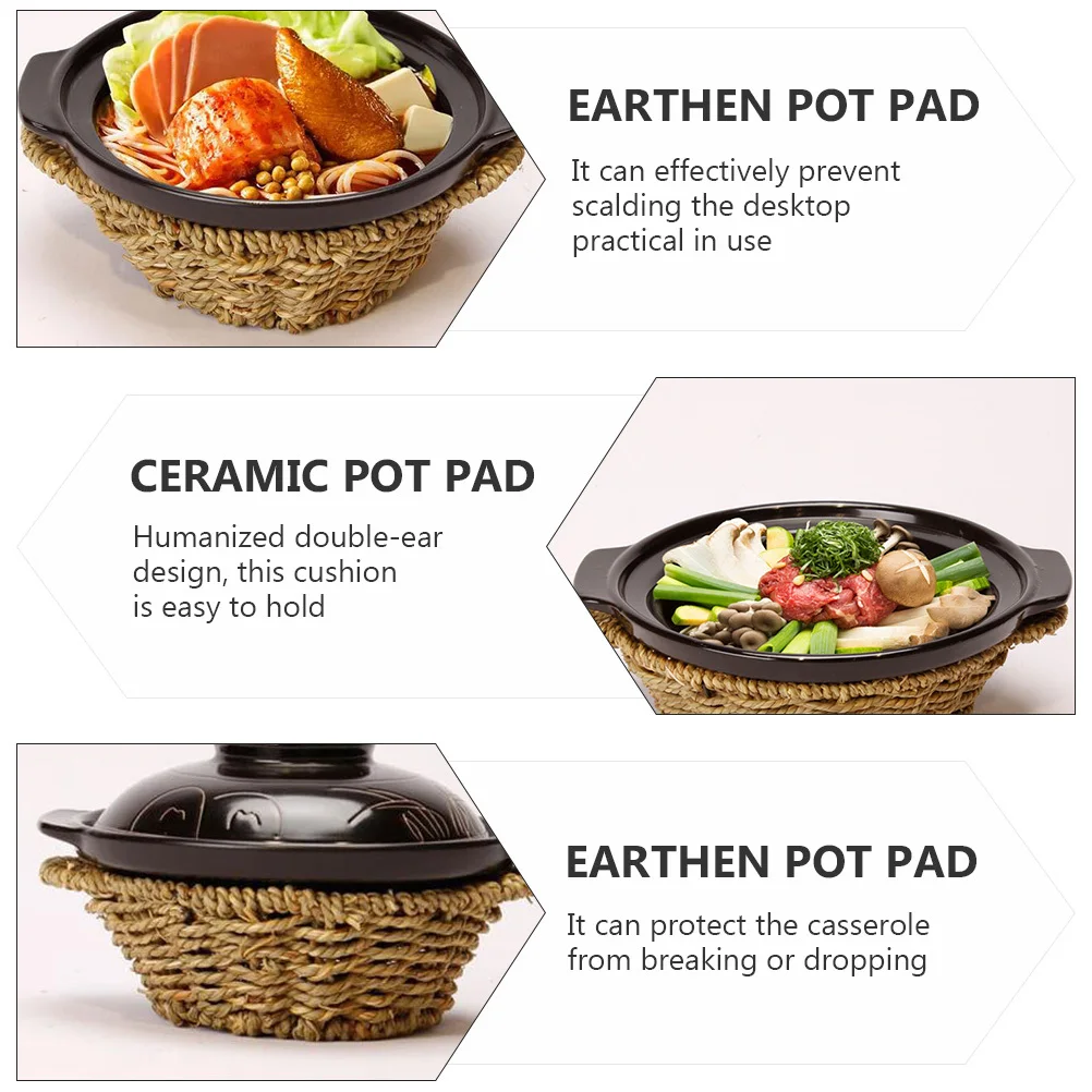 

1 pc Straw Casserole Basket Hand-Woven Double-Ear Heat Insulation Mat For Earthen Pot Ceramic Cookware Protection Multipurpose