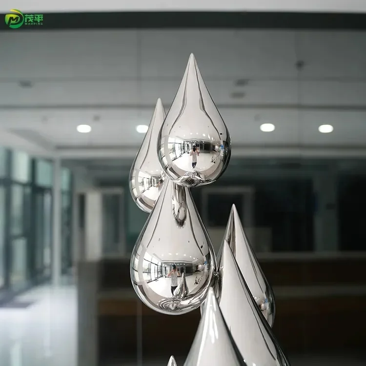 Mirror polished furniture office decoration custom modern style metal crafts stainless steel water drop sculpture