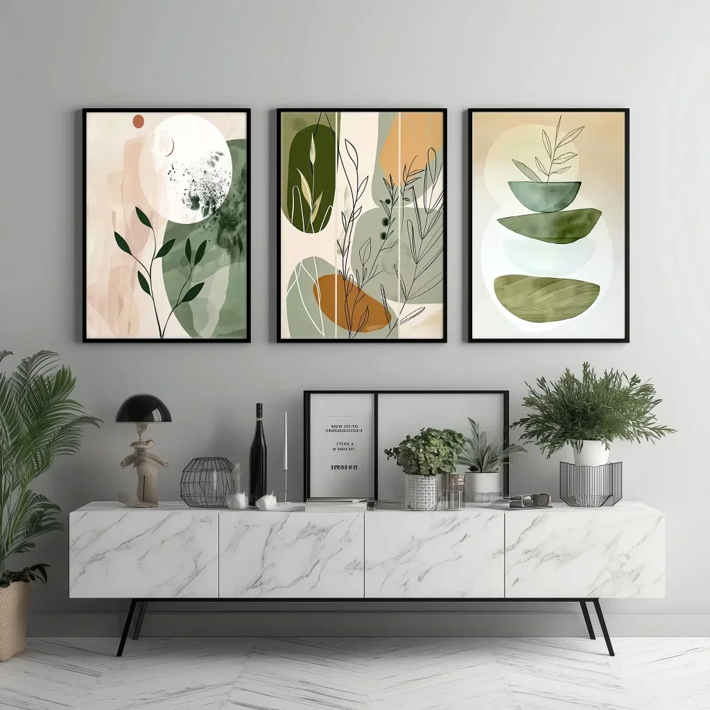 (No frame)3 frameless pieces, design art, fashion lifestyle visual language, plant art overprint, bohemian style, floral art,