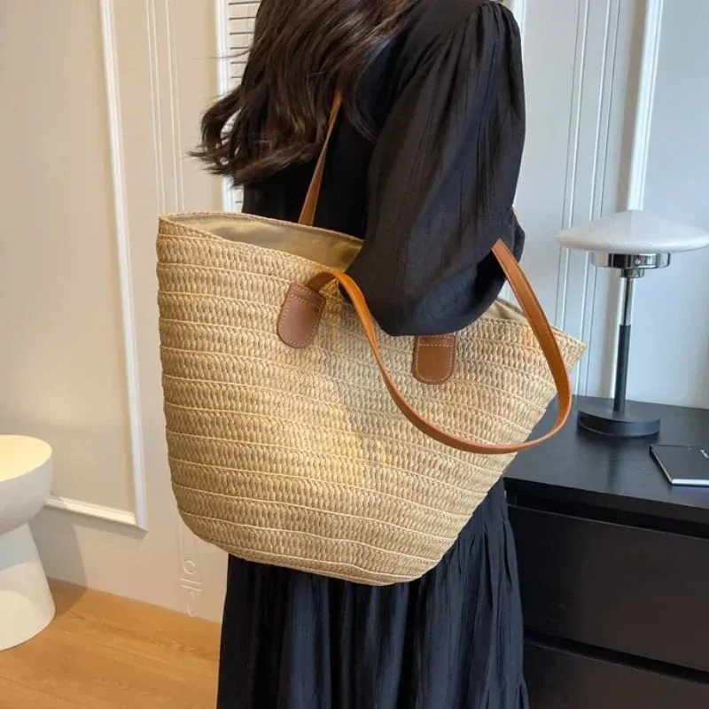 

Large Capacity Woven Straw Shoulder Bag For Women 2024 New Summer Tote Bags Bohemian Shopper Vacation Beach Party Big Handbags