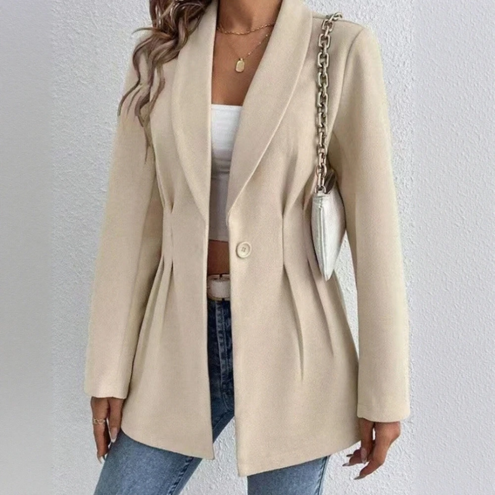 

Women's Skinny Fit Long Sleeve Lapel Blazer Autumn Winter Chic Solid Color Button Office Lady Fashion
