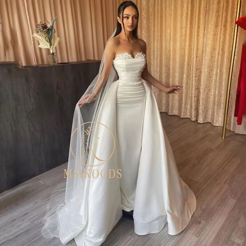 Msikoods vestidos de novia de Dubái con tren desmontable para mujer, vestido de novia con cuentas de perlas, sirena, escote Corazón, vestidos de fiesta de boda