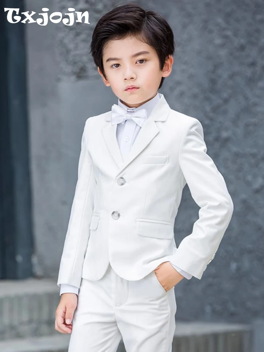 

Txjojn White Boys Formal Suits 4 Pieces Wedding Ring Bearer Outfit Classic Notched Lapel Kids Suit Set Banquet Party Tuxedo