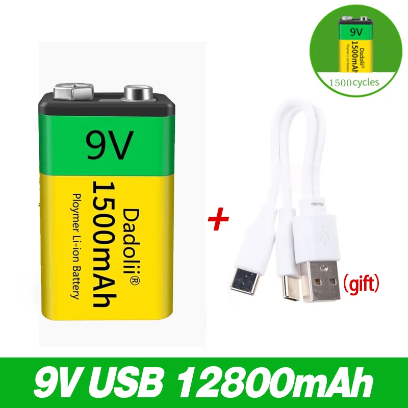 New 9V Rechargeable Battery 19800mAh 6F22 Micro USB 9v Li-ion Lithium Batteries for Multimeter Microphone Toy Remote Control KTV