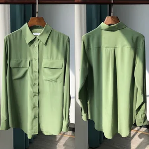 Birdtree 18mm 100% Seidenhemden Real Ice Women Crepe -Ärmel Langarm Doppeltaschen Bluse Frau Nova Office Office T36701qm Tops 8 Hauptverkäufe Seda Crepe Bluse - №4