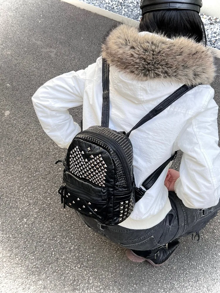 

Irregular Rivet Design Punk Style Backpacks for Women Original Design Fashionable Versatile Small Backpack