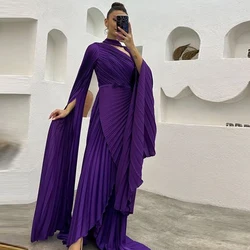 Elegant Party Dresses Woman 2024 Halter Straight Ribbons Pleats Bow Floor Length Sweep Train Dubai Evening Caftan Dress Prom