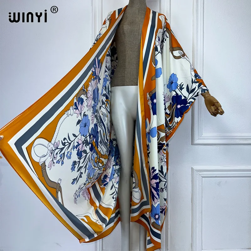 WINYI bohemian Kimono loose Cardigan beach outfits cover up women kaftan evening dress long down coat party dress beach wear