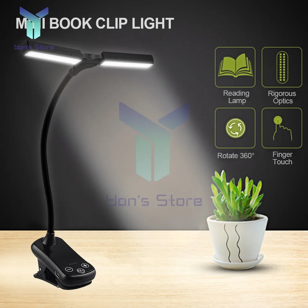 

14LED Clip On Book Light 3 Colors 8 Brightness USB Rechargeable Night Light Portable Reading Light Book Lamp Mini Bedside Lamp