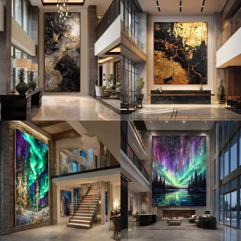 Impressionist Large Scale Black and Gold Abstract Painting Bold Strokes Heavy Textured Canvas Art for Corporate Reception