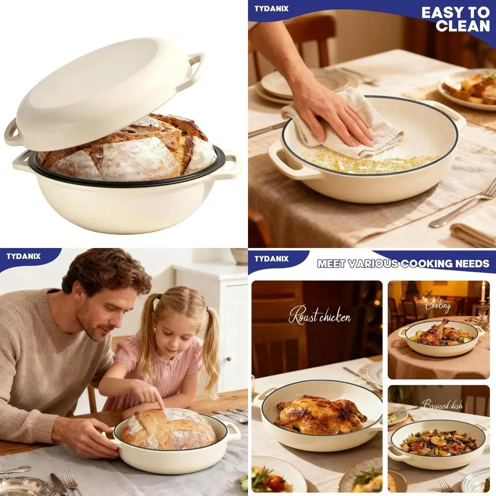 

Чугунная эмалированная жаровня объемом 6 кварт с двумя ручками — идеально подходит для выпечки на закваске, жарки, тушения и приготовления рагу; подходит для использования в духовке и на плите.