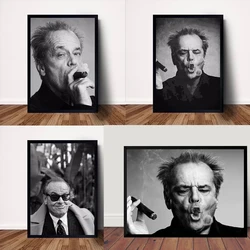 Black White Jack Nicholson Smoke Cigar Movie Actor Poster and Prints Canvas Painting Wall Art Picture for Living Room Home Decor