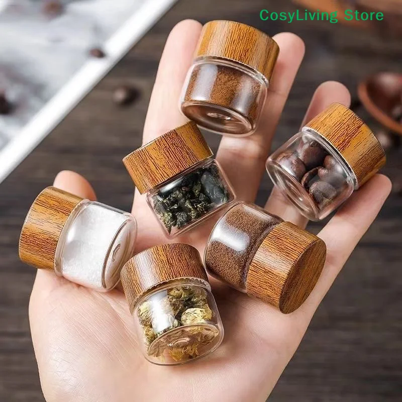 1Pcs Coffee Bean Glass Tube Wooden Sealed Airtight Canisters Bottled Tubes Grain Storage Tool